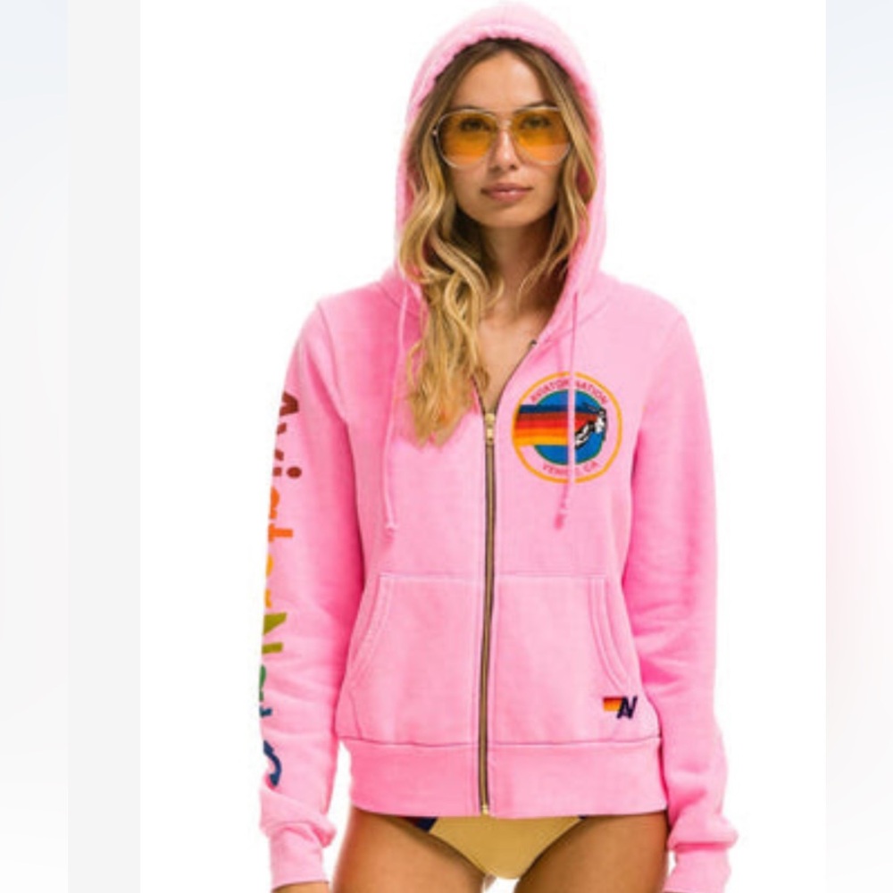 Brand new Aviator nation neon pink size small hoodie!! Sold out on website!!